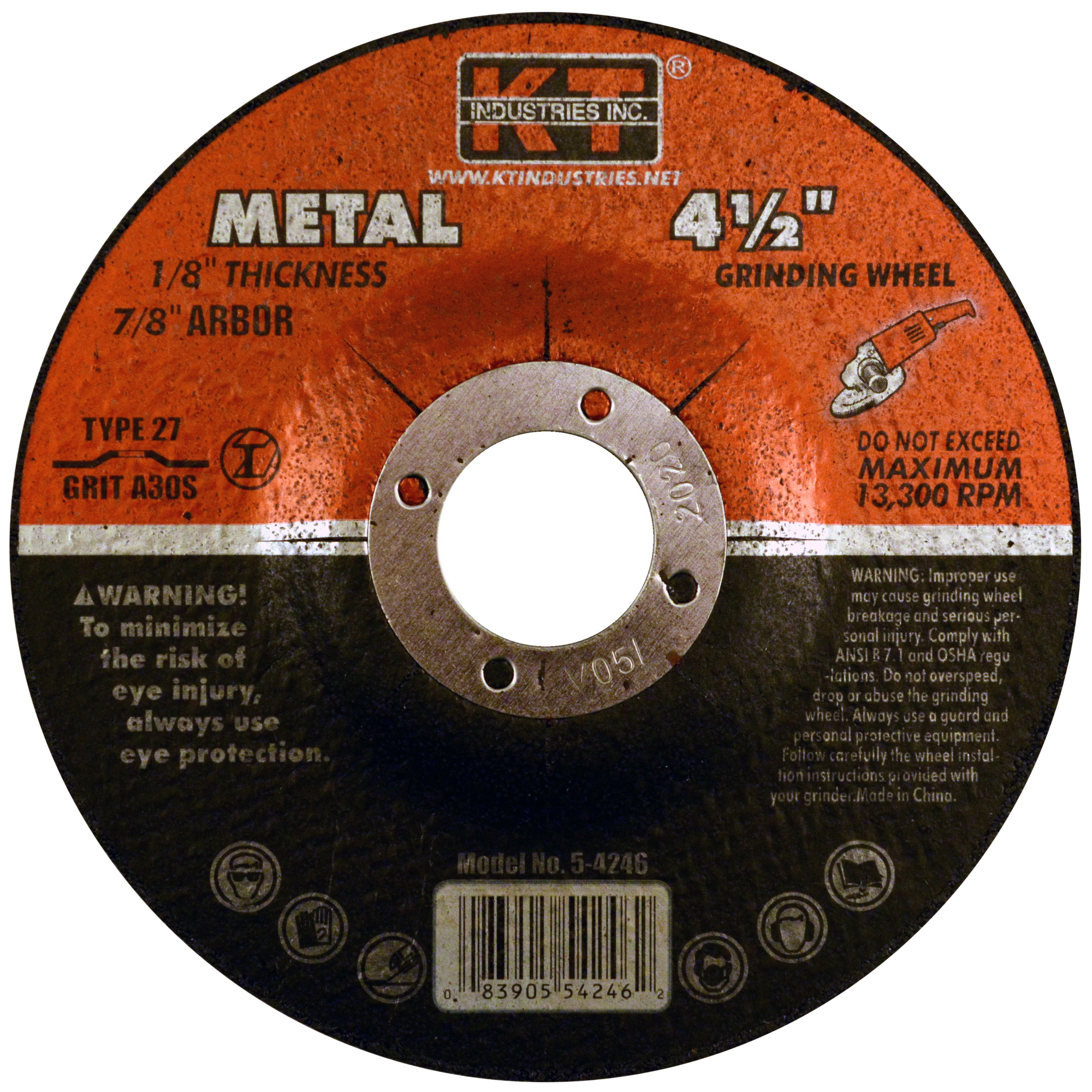 K-T Industries Grinding Wheel — 4 1/2in. x 1/8in. x 7/8in., Resin Bond, Fiberglass Reinforced, Pack of 5, Model# 5-4246